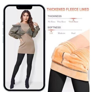 KBVOT Fleece Lined Tights Women Sheer Fake Translucent Winter Thermal